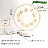 Lampa de Noapte Rotunda cu Cristale Citrin Brut si Rulat – Energie Pozitiva si Calm pentru Casa Ta