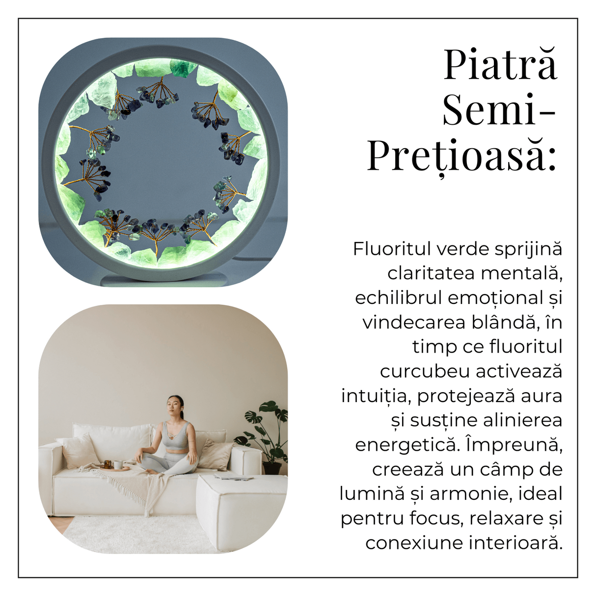 Lampa decorativa cu fluorit verde si curcubeu – Conectare USB – Claritate mentala si armonie interioara