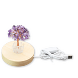 Mini Lampa de Noapte cu Arbore din Ametist Natural - Decoratiune de Birou cu Cristal Alb, Ideala pentru Dormitor si Decor Acasa