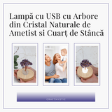 Mini Lampa de Noapte cu Arbore din Ametist Natural - Decoratiune de Birou cu Cristal Alb, Ideala pentru Dormitor si Decor Acasa