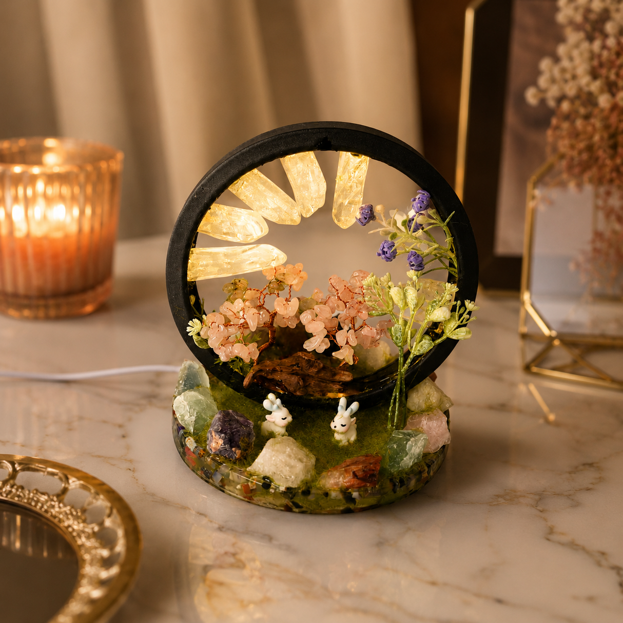 Lampa cu Cristale Naturale Rotunda – Armonie, Energie Pozitiva si Decor Elegant