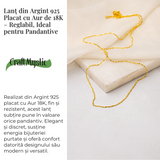 Lant din Argint 925 Placat cu Aur 18K - Subtire, Stralucitor, Reglabil