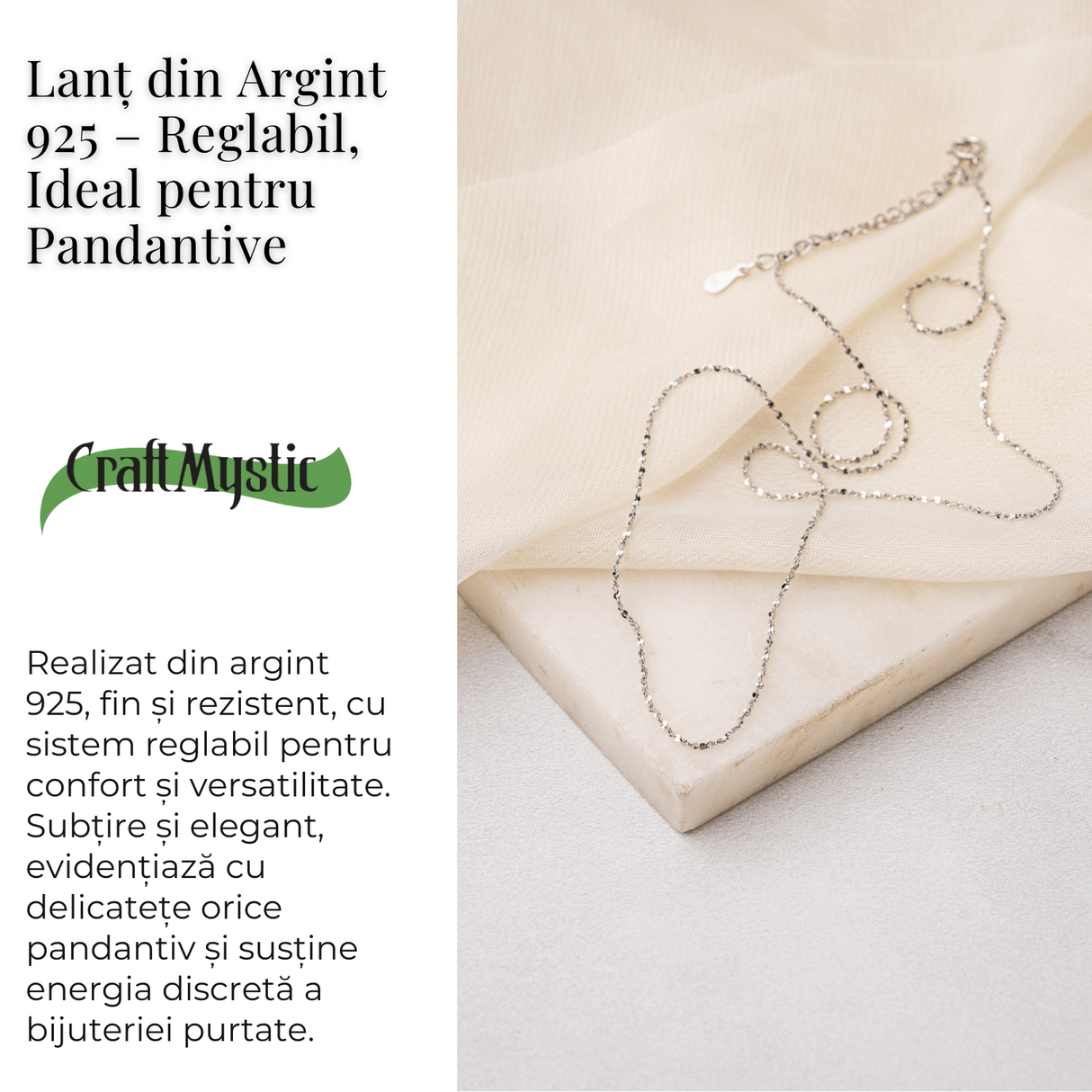 Lant Argint 925 Subtire Stralucitor - Reglabil, Elegant si Versatil