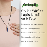 Colier Reglabil cu Pandantiv 35mm Varf de Lapis Lazuli cu 6 Fete