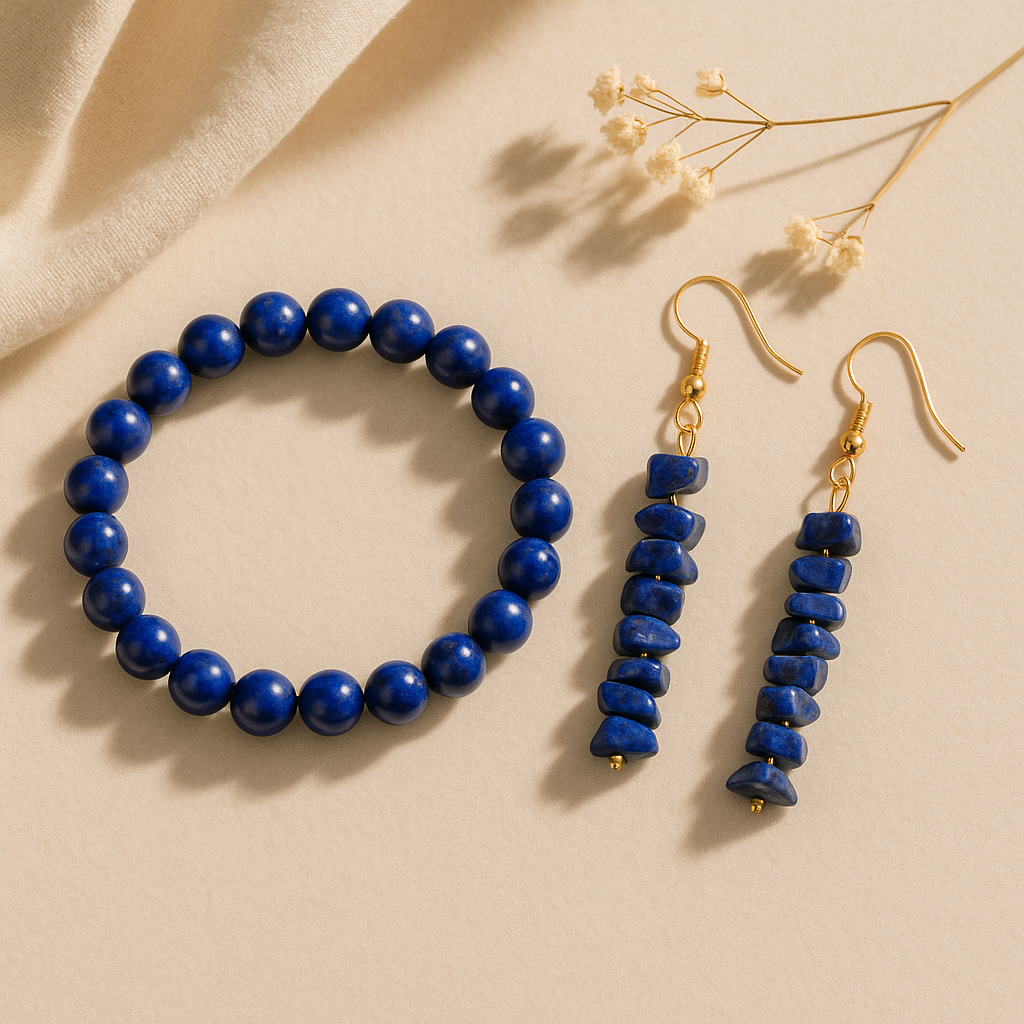 Set Lapis Lazuli — brățară și cercei, aranjate lifestyle