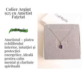 Claritate Mentala si Liniste Interioara - Colier Oval cu Ametist Fatetat si Argint 925