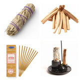 Kit de Purificare Completă — salvie, palo santo, bețișoare și suport