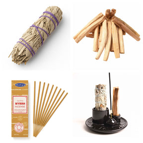 Kit de Purificare Completă — salvie, palo santo, bețișoare și suport