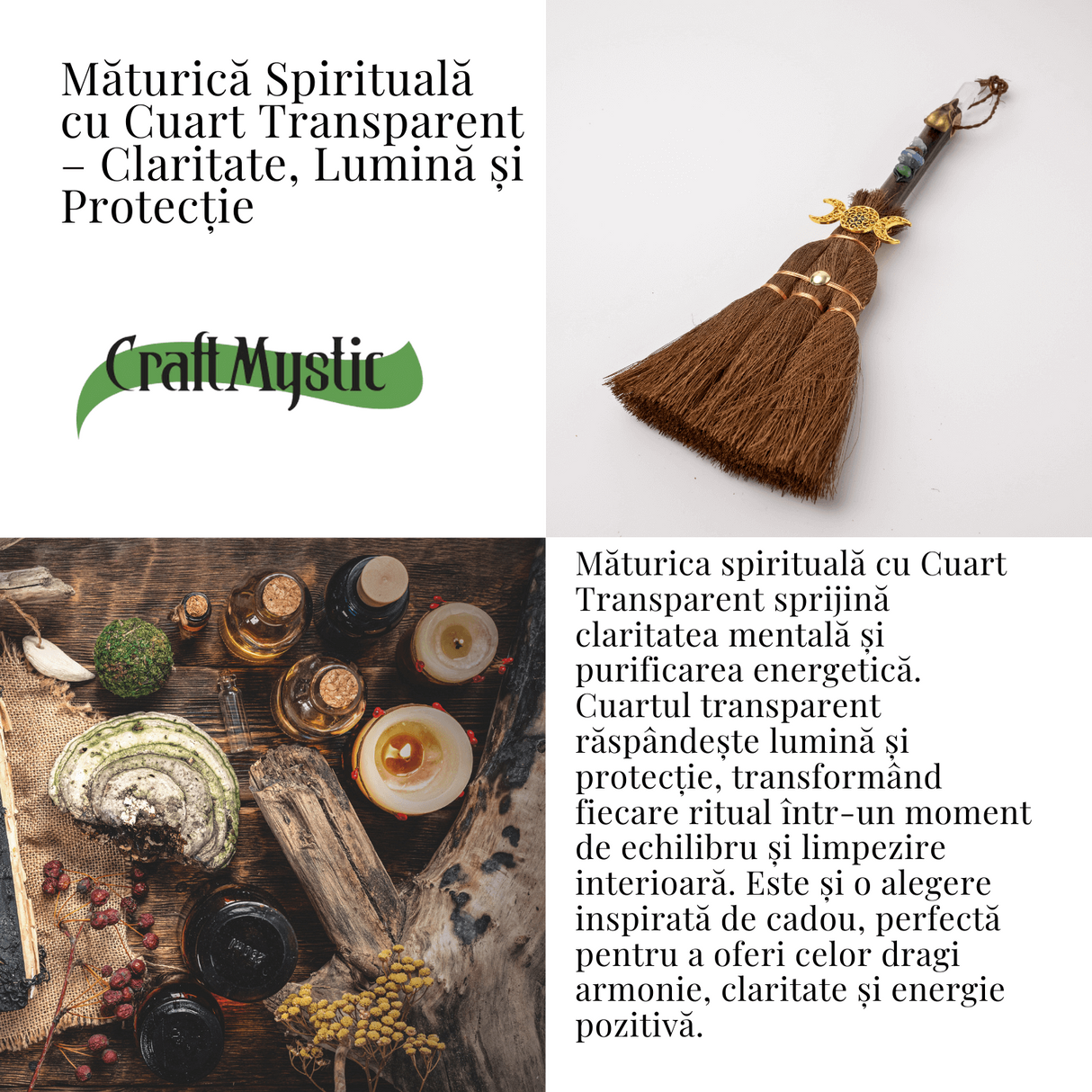Maturica Energetica cu Cuart Transparent si Pietre Chakre - Claritate, Lumina si Protectie Sacra