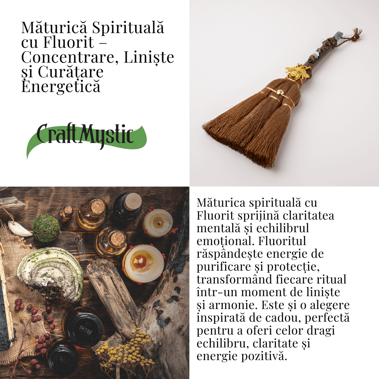 Maturica Energetica cu Fluorit si Pietre Chakre - Claritate, Liniste si Purificare Spirituala