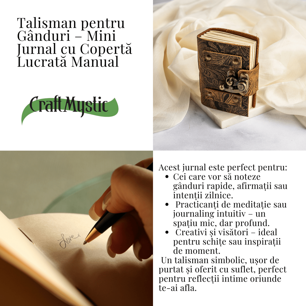Talisman pentru Ganduri – Mini Jurnal Verdecu Coperta din Piele