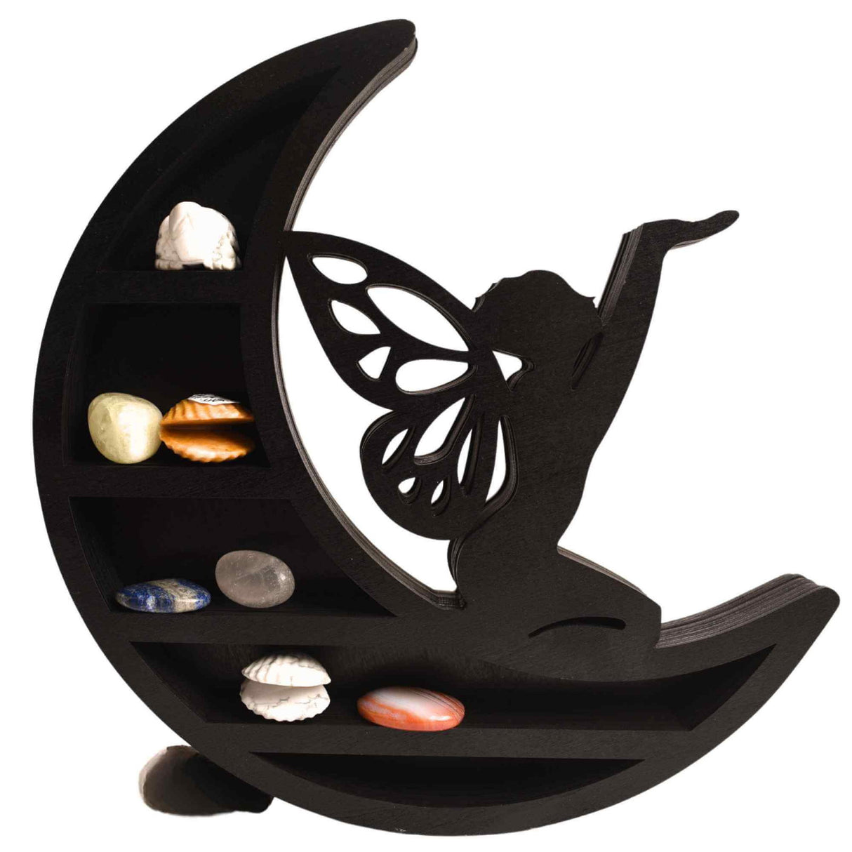 Mini Raft negru 30x30 cm expunere din lemn pentru cristale, uleiuri esentiale design Luna Stea - Decorare pentru camera