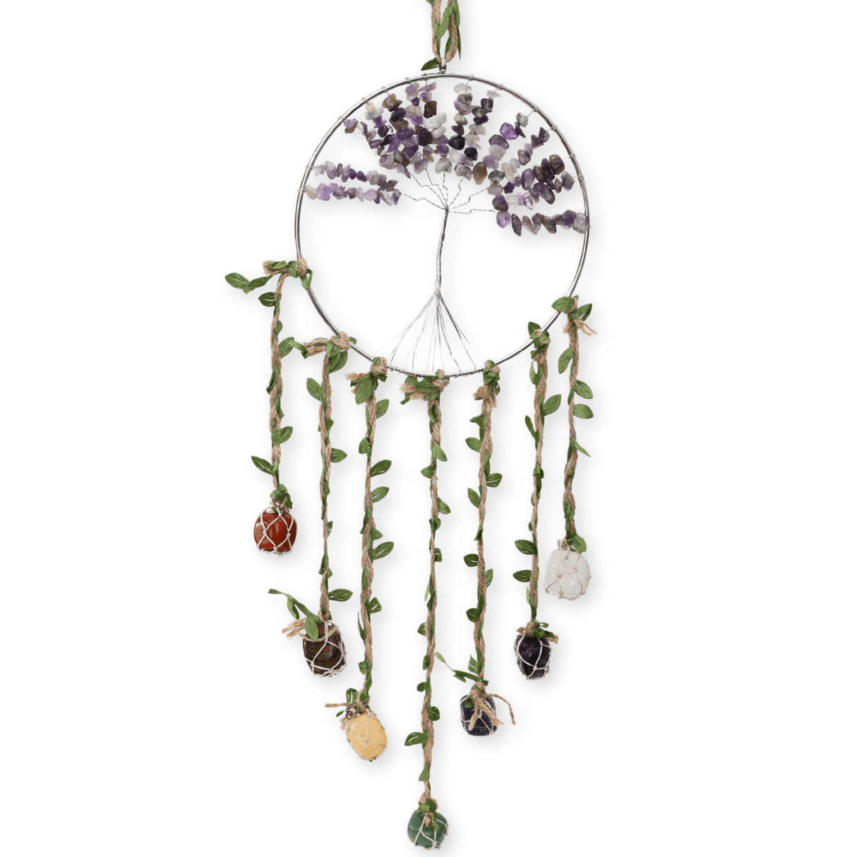 Dreamcatcher cu 7 tipuri de Cristale pentru cele 7 Chakre si Model Arborele Vietii