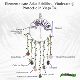 Dreamcatcher cu 7 tipuri de Cristale pentru cele 7 Chakre si Model Arborele Vietii