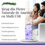 Sirag din Pietre Naturale de Ametist 15-20 mm cu Mufa USB