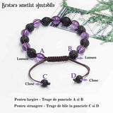 Bratara lucrata manual cu cristale 8mm naturale de ametist si roca vulcanica - Pentru femei protectie energetica pentru noroc si echilibru