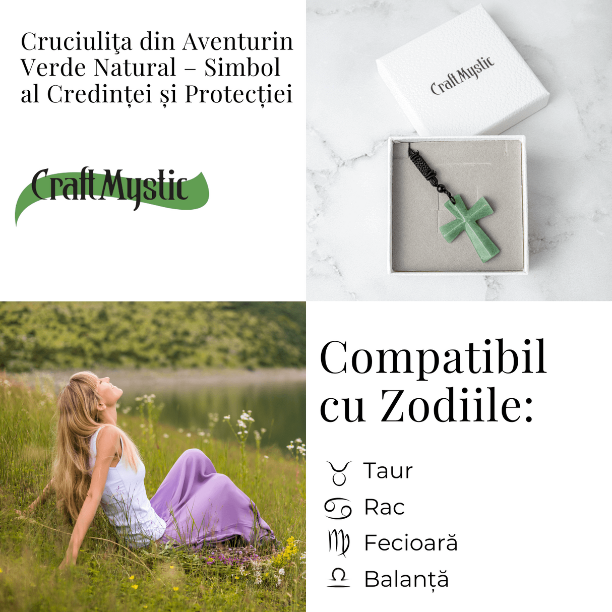 Noroc si Vindecare - Colier Cruce din Aventurin Verde Natural