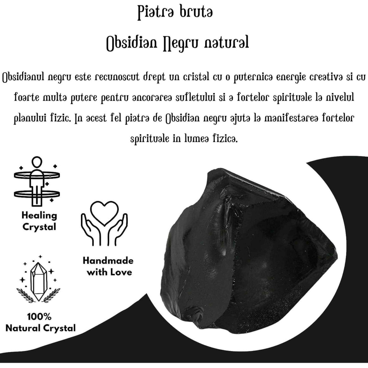 Cristal Obsidian Negru Natural Brut 4-5 cm: Pietre de Protectie si Echilibrare, Perfecte pentru Meditatie si Decor