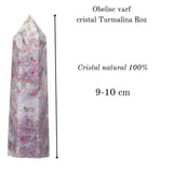 Turn de cristal din Turmalina Roz 9-10 cm Bagheta cu 6 fete pentru vindecare, meditatie si decor in casa si birou