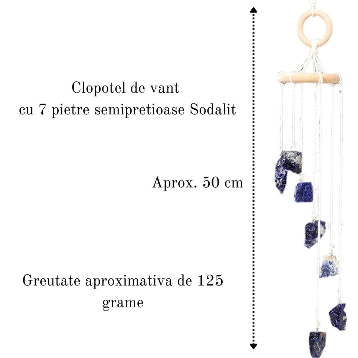 Clopotel de Vant Artizanal cu Pietre Semipretioase de Sodalit - Armonie si Eleganta in Casa Ta