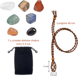 Set coliere ce contine 7 cristale naturale chakre si doua lanturi de franghie reglabile, realizate manual de diferite dimensiuni, un cadou ideal pentru femei, barbati si copii