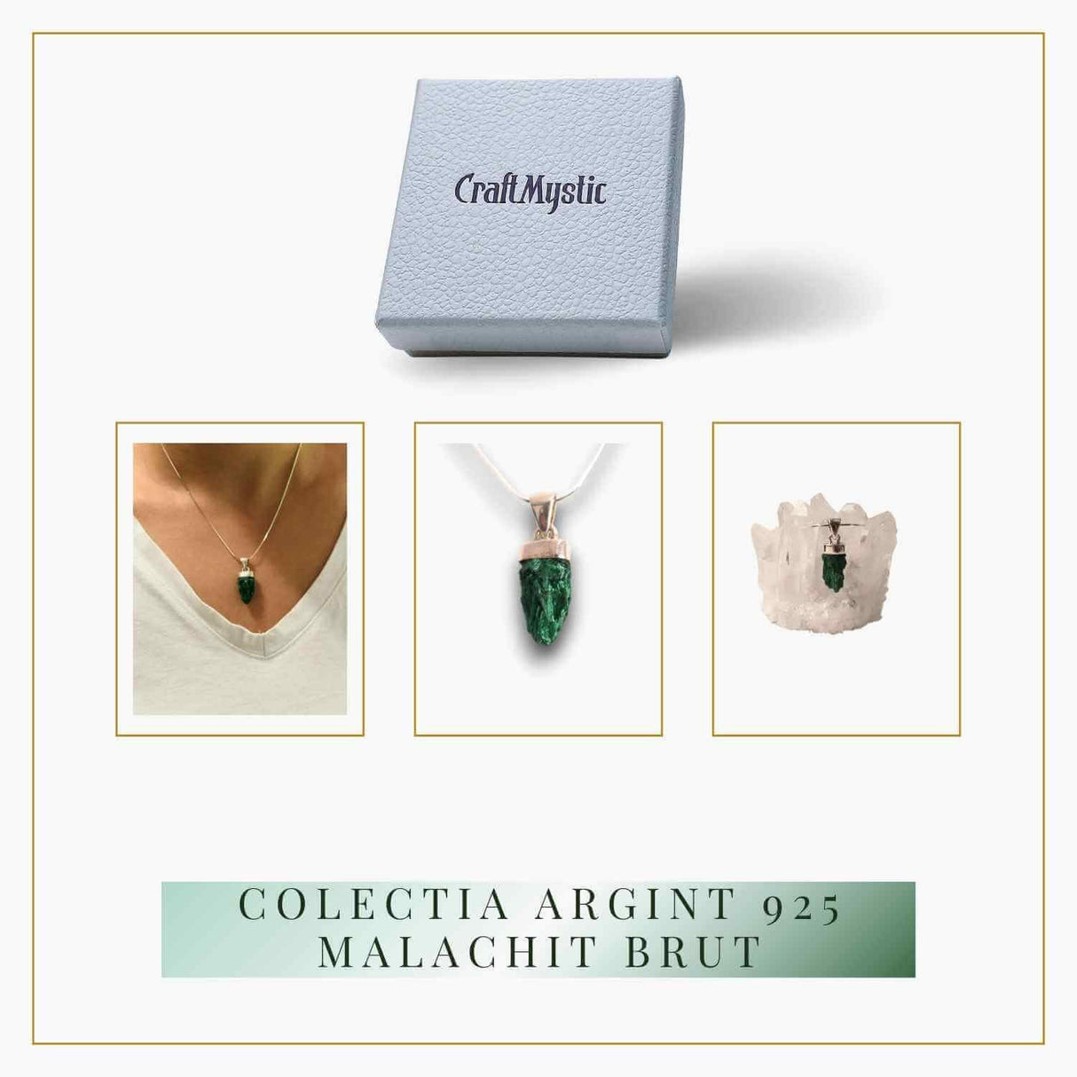 Pandantiv Argint cu Malachit Brut - Energie si Echilibru, 20mm