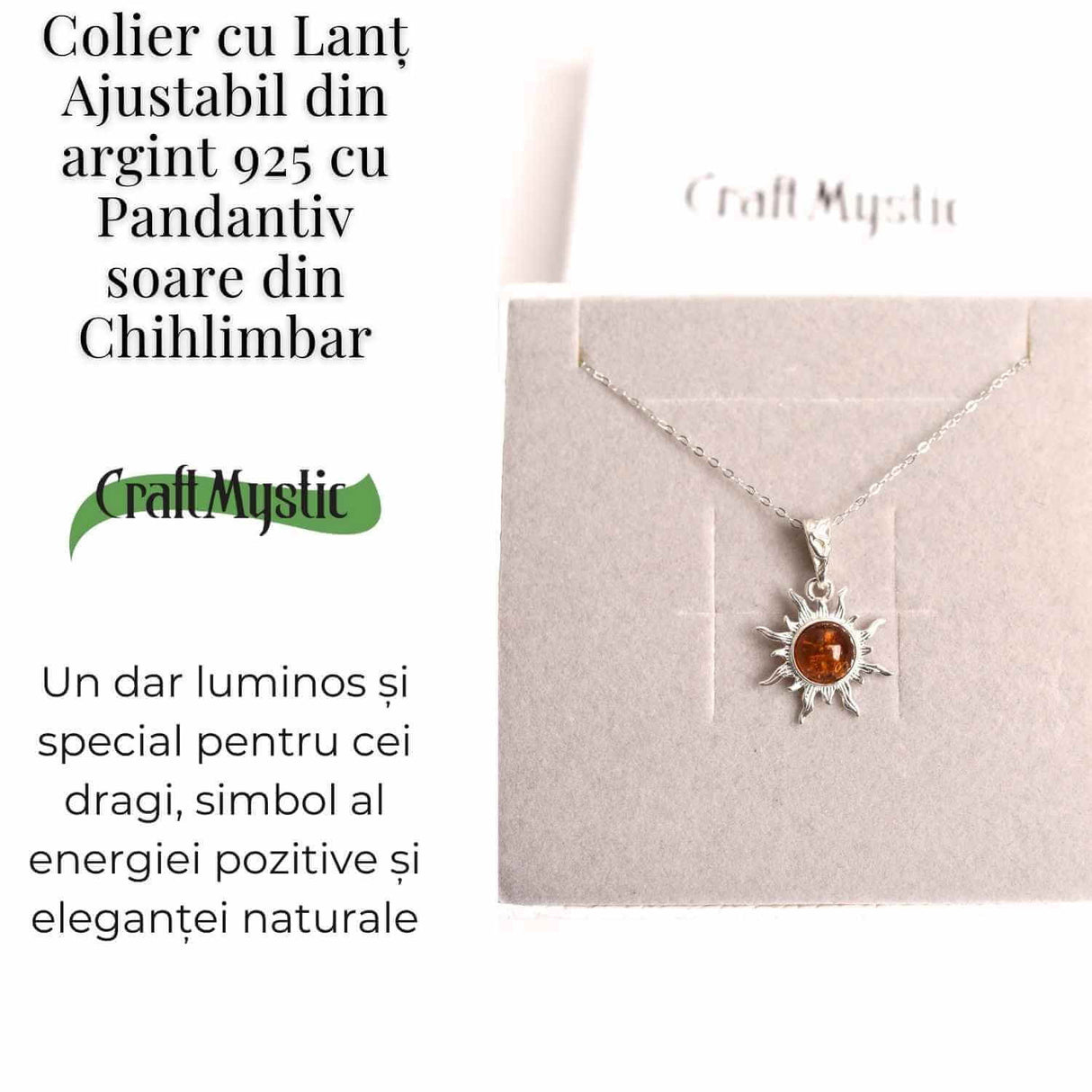 Colier argint 925 cu chihlimbar natural pentru echilibru si stil