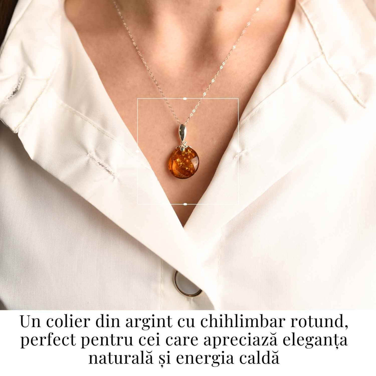 Colier argint 925 cu chihlimbar natural - design rotund elegant