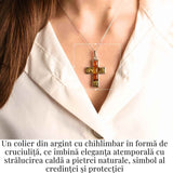 Colier argint 925 cu chihlimbar natural - crucea protectiei