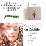 Colier argint 925 cu chihlimbar natural - crucea protectiei
