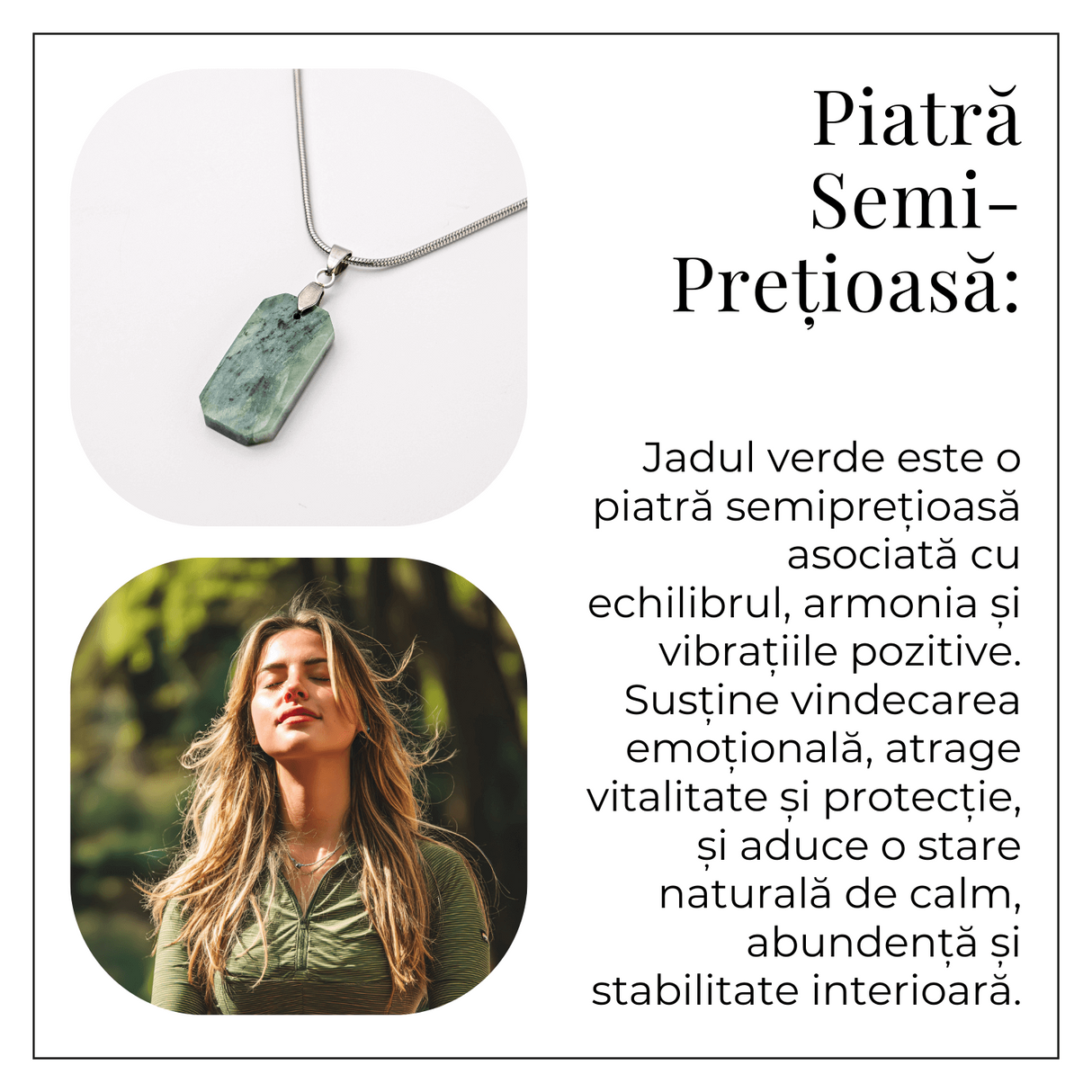 Colier cu Jad Verde Indonezian si Lant Titanium - Echilibru, Eleganta si Energie Pozitiva