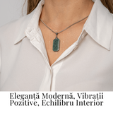 Colier cu Jad Verde Indonezian si Lant Titanium - Echilibru, Eleganta si Energie Pozitiva