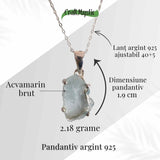 Colier Argint 925 cu Acvamarin Brut 3.00gr - Liniste Interioara si Claritate