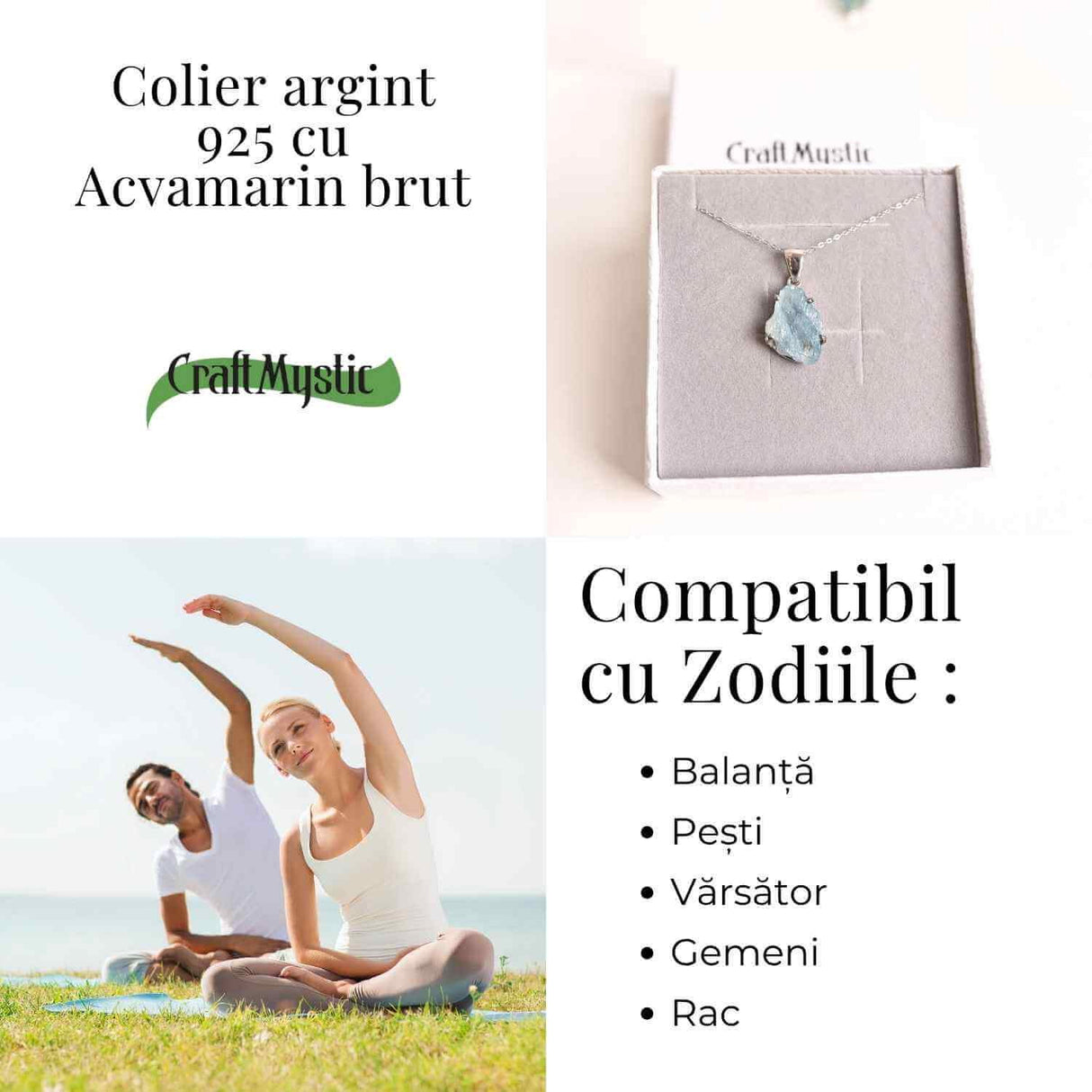Colier Argint 925 cu Acvamarin Brut 3.00gr - Liniste Interioara si Claritate