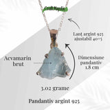 Colier Argint 925 cu Acvamarin Brut 3.00gr - Liniste Interioara si Claritate