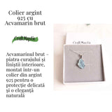 Colier Argint 925 cu Acvamarin Brut 3.00gr - Liniste Interioara si Claritate