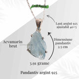 Colier Argint 925 cu Acvamarin Brut 3.00gr - Liniste Interioara si Claritate