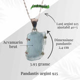 Colier Argint 925 cu Acvamarin Brut 3.00gr - Liniste Interioara si Claritate