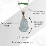 Colier Argint 925 cu Acvamarin Brut 3.00gr - Liniste Interioara si Claritate