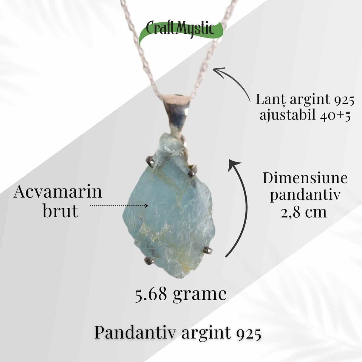 Colier Argint 925 cu Acvamarin Brut 3.00gr - Liniste Interioara si Claritate