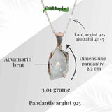 Colier Argint 925 cu Acvamarin Brut 3.00gr - Liniste Interioara si Claritate