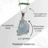 Colier Argint 925 cu Acvamarin Brut 3.00gr - Liniste Interioara si Claritate