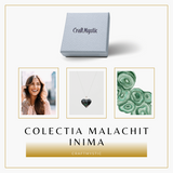 Colier Elegant cu Lant Argintiu si Pandantiv din Malachit Natural in Forma de Inima, 25mm