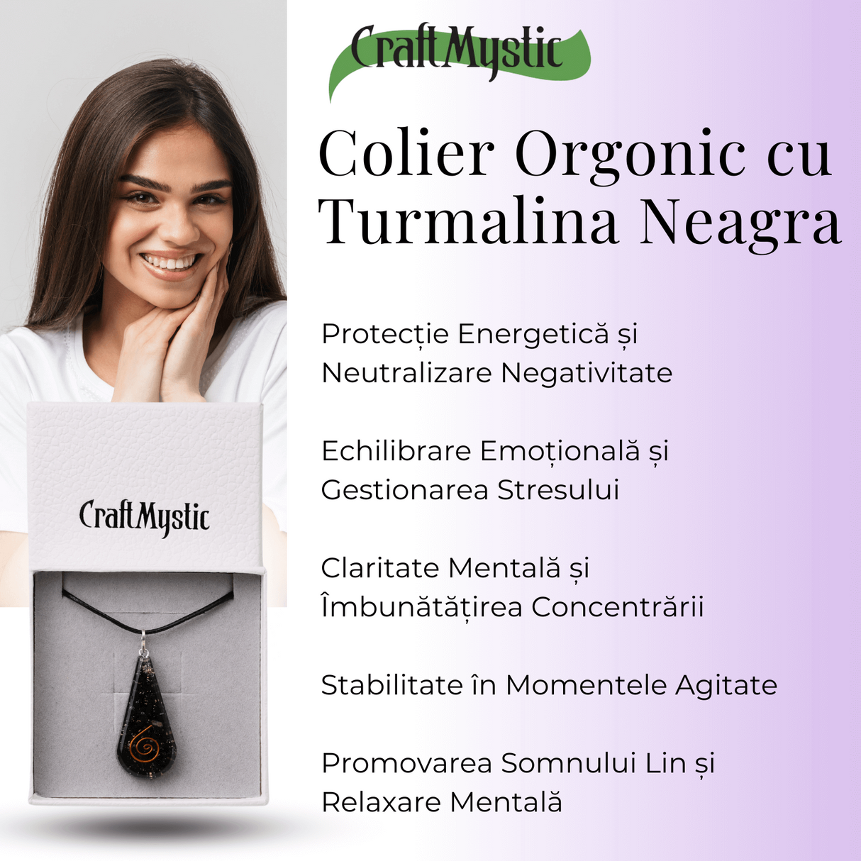Pandantiv orgonic cu Turmalina Neagra in forma de Lacrima - Pentru purificare emotionala - Absorba Energie Negativa