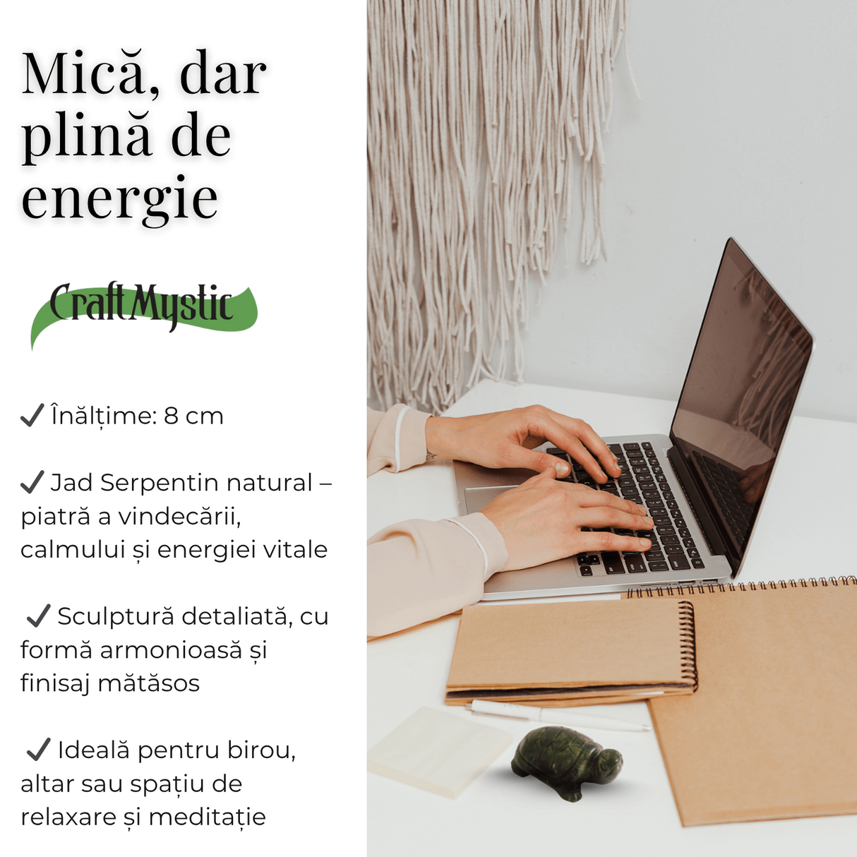 Paznica echilibrului – Testoasa din Jad Serpentin pentru Vitalitate si Liniste Interioara 8 cm lungime