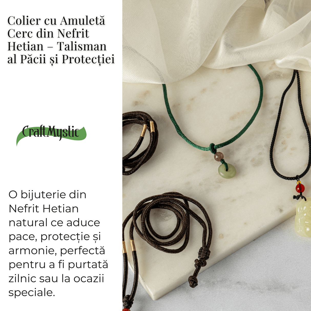 Echilibru si Protectie - Colier cu Nefrit Hetian (Jad Hetian) Natural