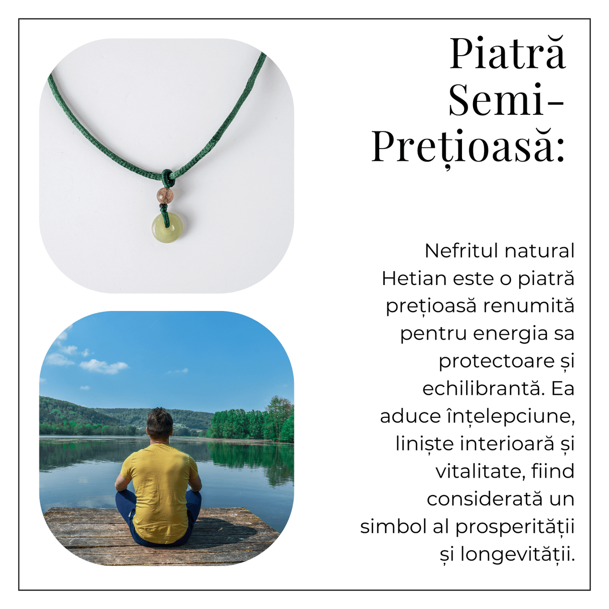 Echilibru si Protectie - Colier cu Nefrit Hetian (Jad Hetian) Natural
