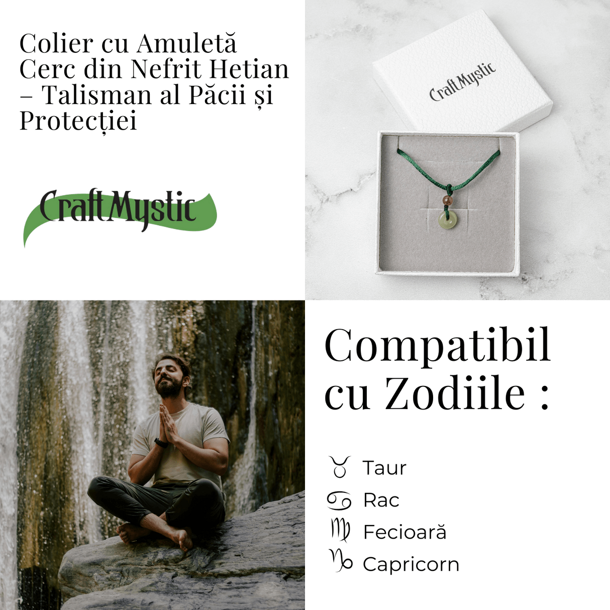 Echilibru si Protectie - Colier cu Nefrit Hetian (Jad Hetian) Natural