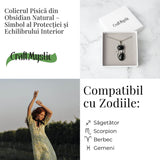 Protectie si Echilibru - Colier Pisica din Otel Inoxidabil cu Obsidian