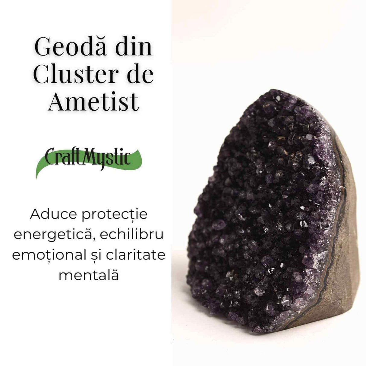Geoda de ametist natural, taiata manual - Protectie si echilibru H= 10-11 cm L= 6-8 cm 500-600 gr